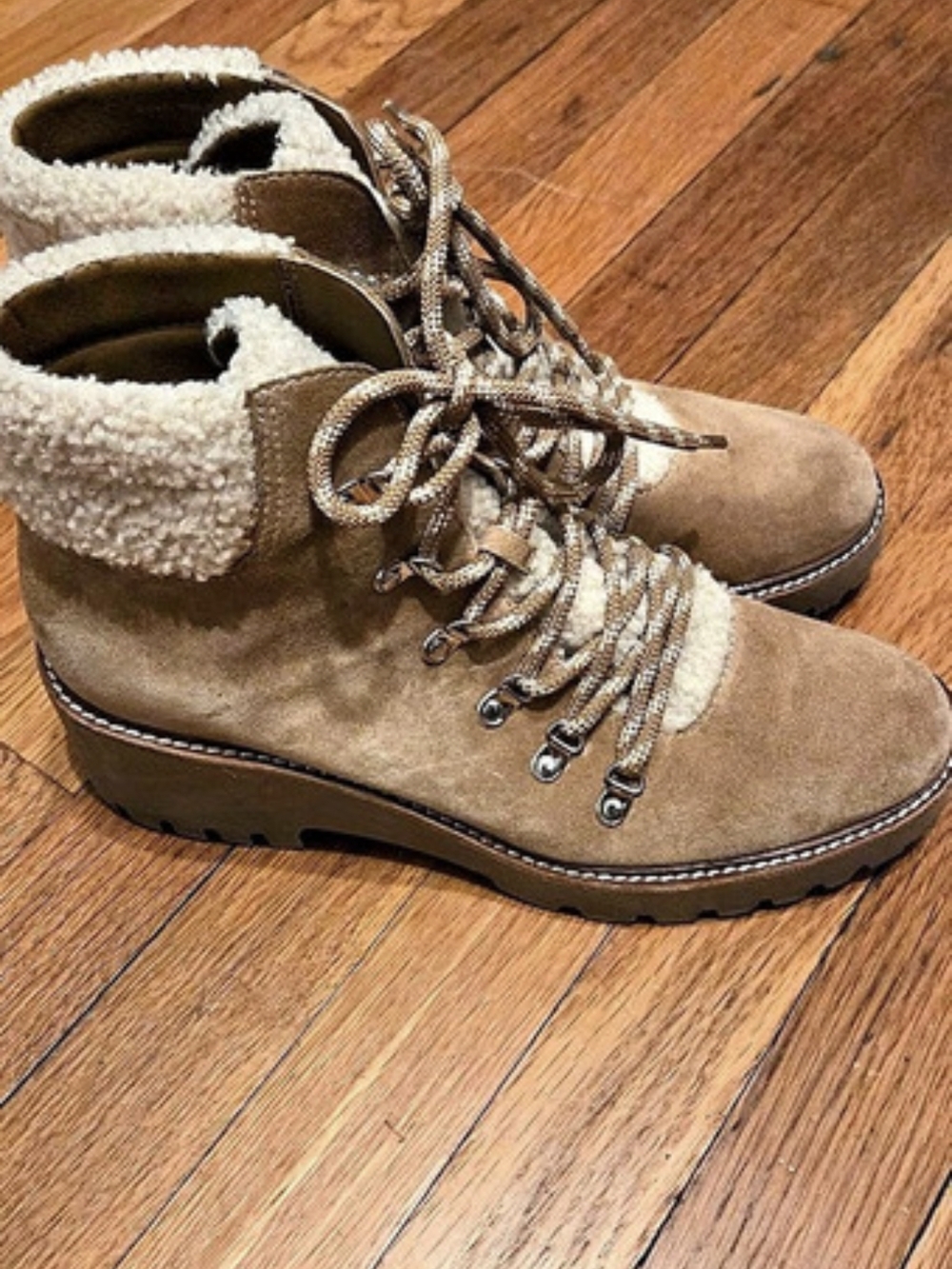 Dolce Vita Faux Shearling Lace-Up Hiker Boot Brown